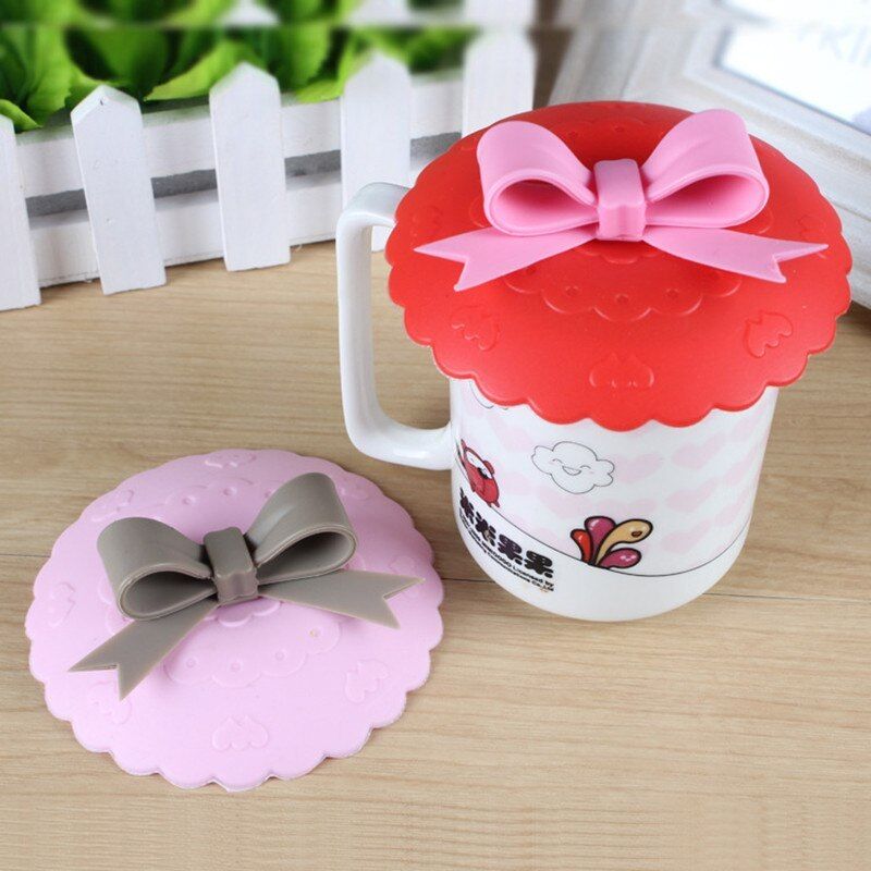Silicone Cover Lids 10.5cm Anti-dust Coffee Tea Cup Covers Bowknot Suction Seal