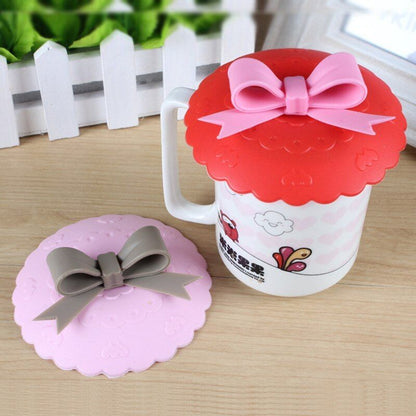 Silicone Cover Lids 10.5cm Anti-dust Coffee Tea Cup Covers Bowknot Suction Seal