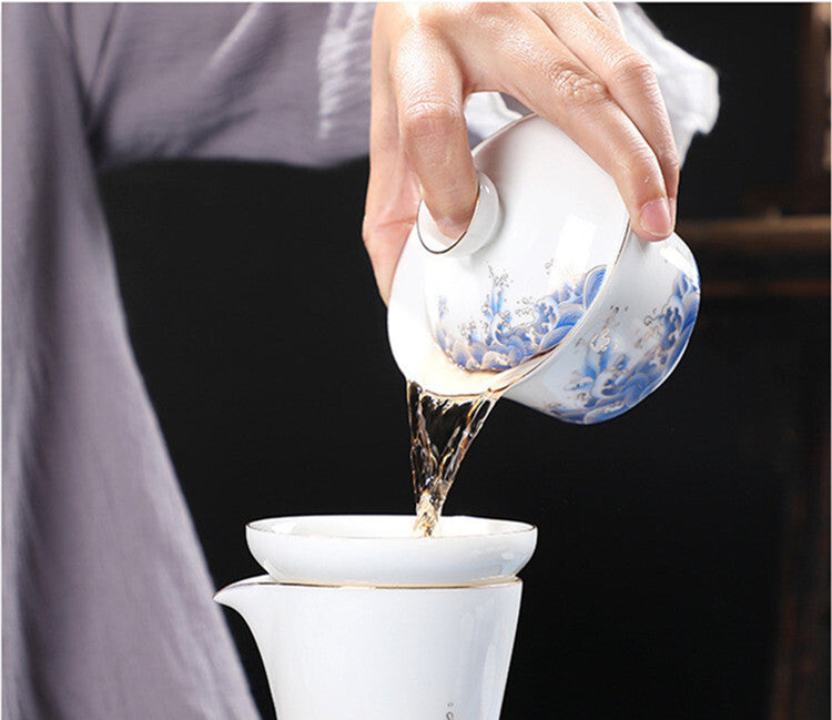 Brewing Tea Cups Sea Wave Gaiwan Chinese Style Ceramic Tureen 170ml Tea Bowl