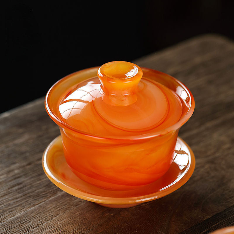 Chinese Agate Jade Porcelain Gaiwan Tea Cup Tea Maker Kung Fu Tea Set Teacup