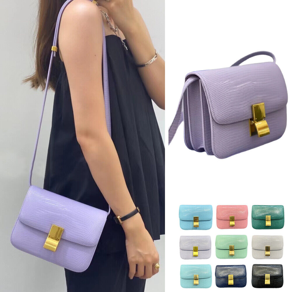 Lizard Effect Real Leather Flap Box bag Shoulder bag Purse Crossbody Square bag