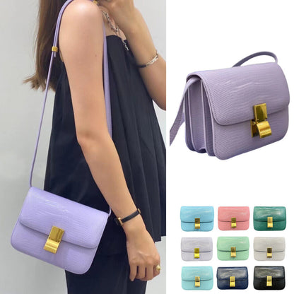 Lizard Effect Real Leather Flap Box bag Shoulder bag Purse Crossbody Square bag
