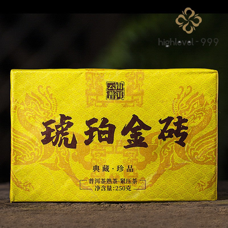250g Ripe Pu'er Tea Brick Yunnan Menghai Amber Golden Brick Ancient Tree Tea