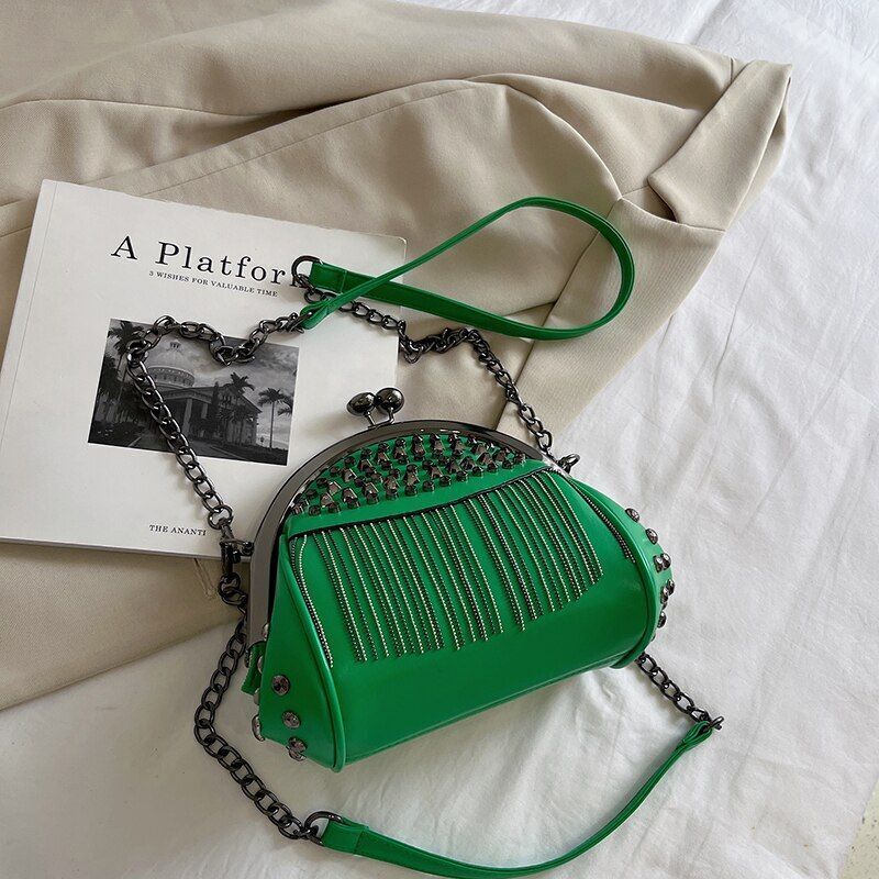 Rivet Crossbody Luxury Bag Small Handbags Clips Purse Tassel Clutch Shoulder Bag