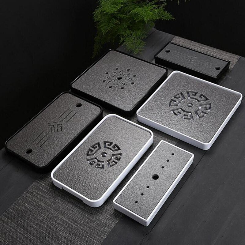Black Stone Kungfu Tea Tray with Drainage Water Storage for Puer Tableware Tea