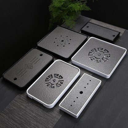Black Stone Kungfu Tea Tray with Drainage Water Storage for Puer Tableware Tea