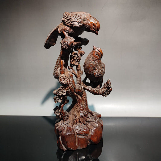 7" vintage carved wooden home decor bird wood carving boxwood Magpie statue rare