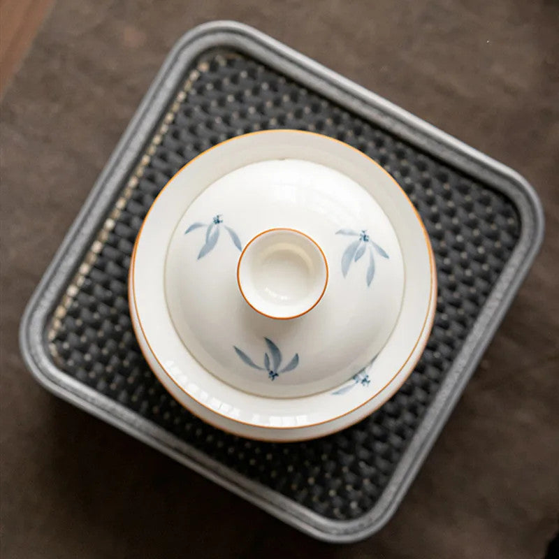 150ml Chinese Ceramic Orchid Pattern Tea Tureen Porcelain Teacup Bowl Teaware