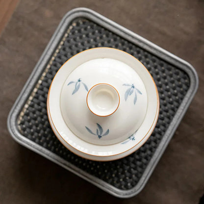 150ml Chinese Ceramic Orchid Pattern Tea Tureen Porcelain Teacup Bowl Teaware