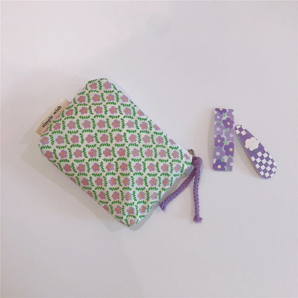 Small Cosmetic Make Up Bag Cotton Floral Organizer Bags Lipstick Purse Coin 1 PC