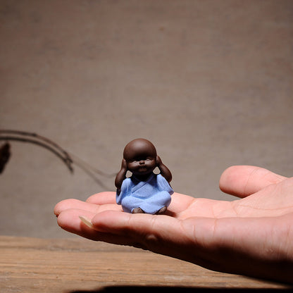 yixing zisha tea pet mini tea play handmade craft creative monk blue one piece
