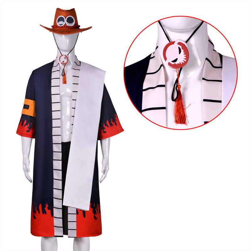 New ONE PIECE Portgas·D· Ace Anime Cosplay Outfit Halloween Costume with Hat