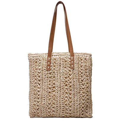 Straw Beach Shoulder Bags Summer Vacation Handbags Hand-Woven Tote Beige/Khaki