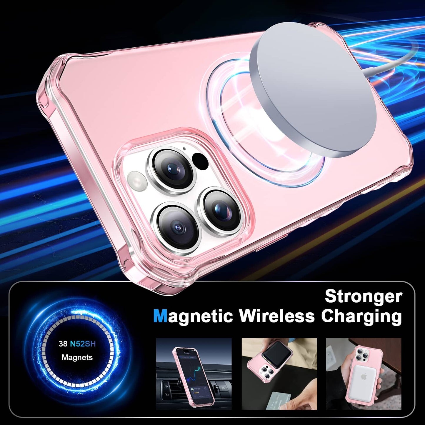 Magnetic Case for iPhone 16 15 14 13 Pro Max with O-Ring Stand Mag-Safe Cover