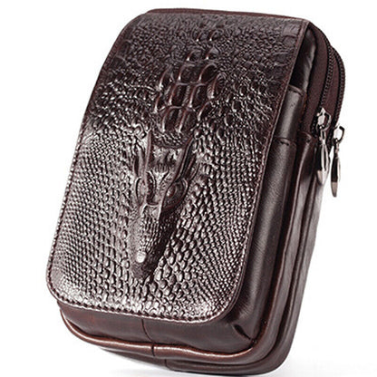 100% Genuine Leather Men's Crocodile Pouch Hook Funny Belt Pack Waist Bag