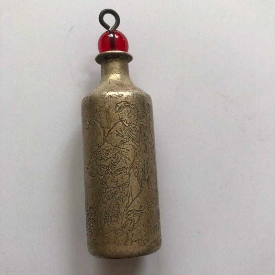 Vintage Copper Snuff Bottle Qianlong Style Engraved Collectible Random Design