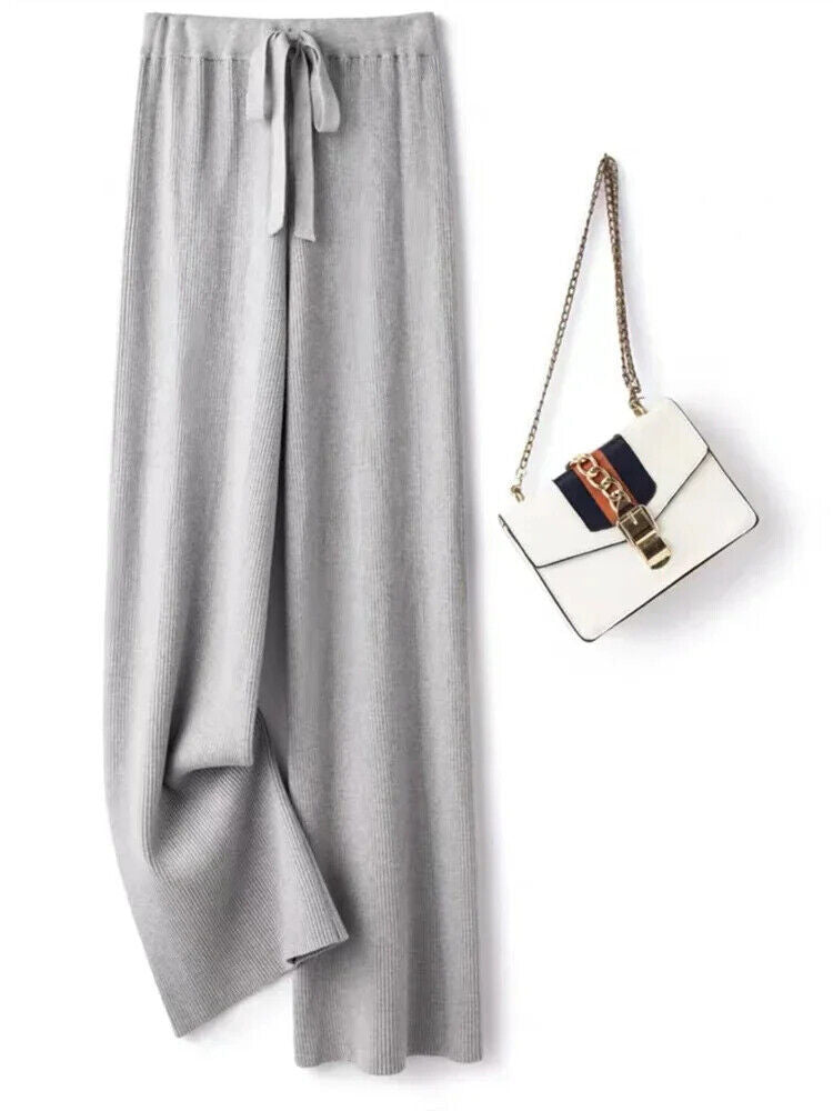Women Pants Autumn Winter Wide Leg Pants Casual Drawstring Straight Wool Pants