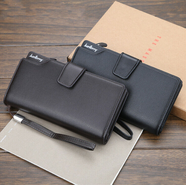 Men's Bifold Leather Wallet Long Zip Clutch Purse Credit ID Card Holder Handbag