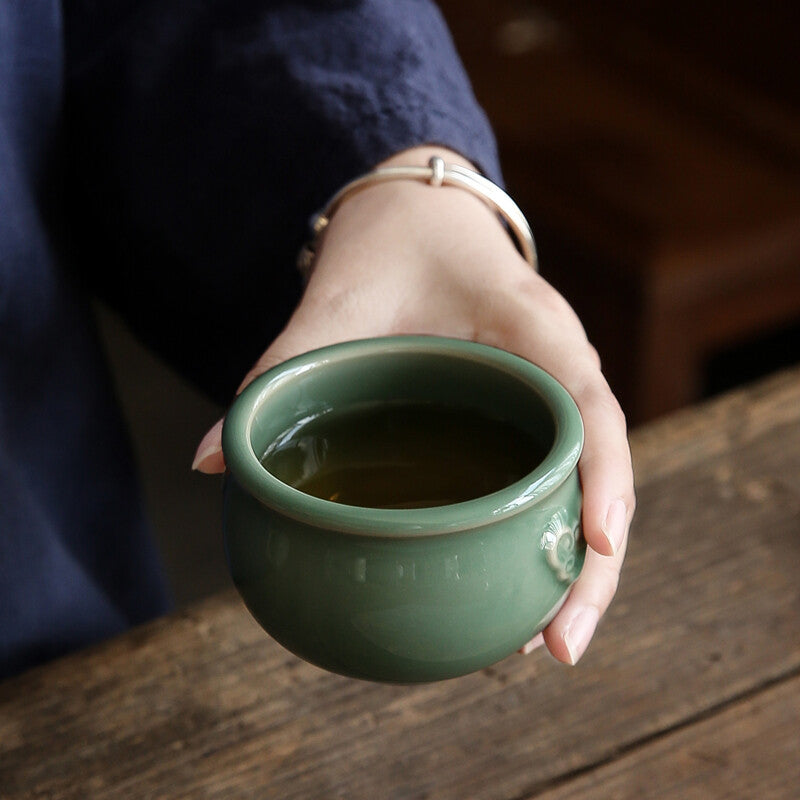 Celadon Ruyi Cup Handmade Relief Ceramic Tea Cup Tea Cup Kung Fu Tea Cup