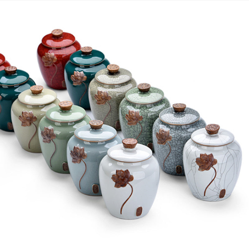 Exquisite Chinese Ceramic Tea Caddy Tea Canister Pot Sugar Coffee Bean Tea Jar
