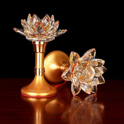 1pair 14cm Buddhism Alloy LED Lotus Lamp Shrine Temple Lights Lucky Home Decor