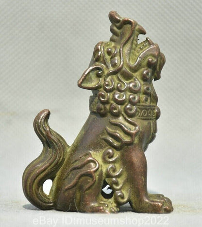 2.6" Old Chinese Dynasty Bronze Fengshui Animal Foo Fu Dog Guardion Lion Statue