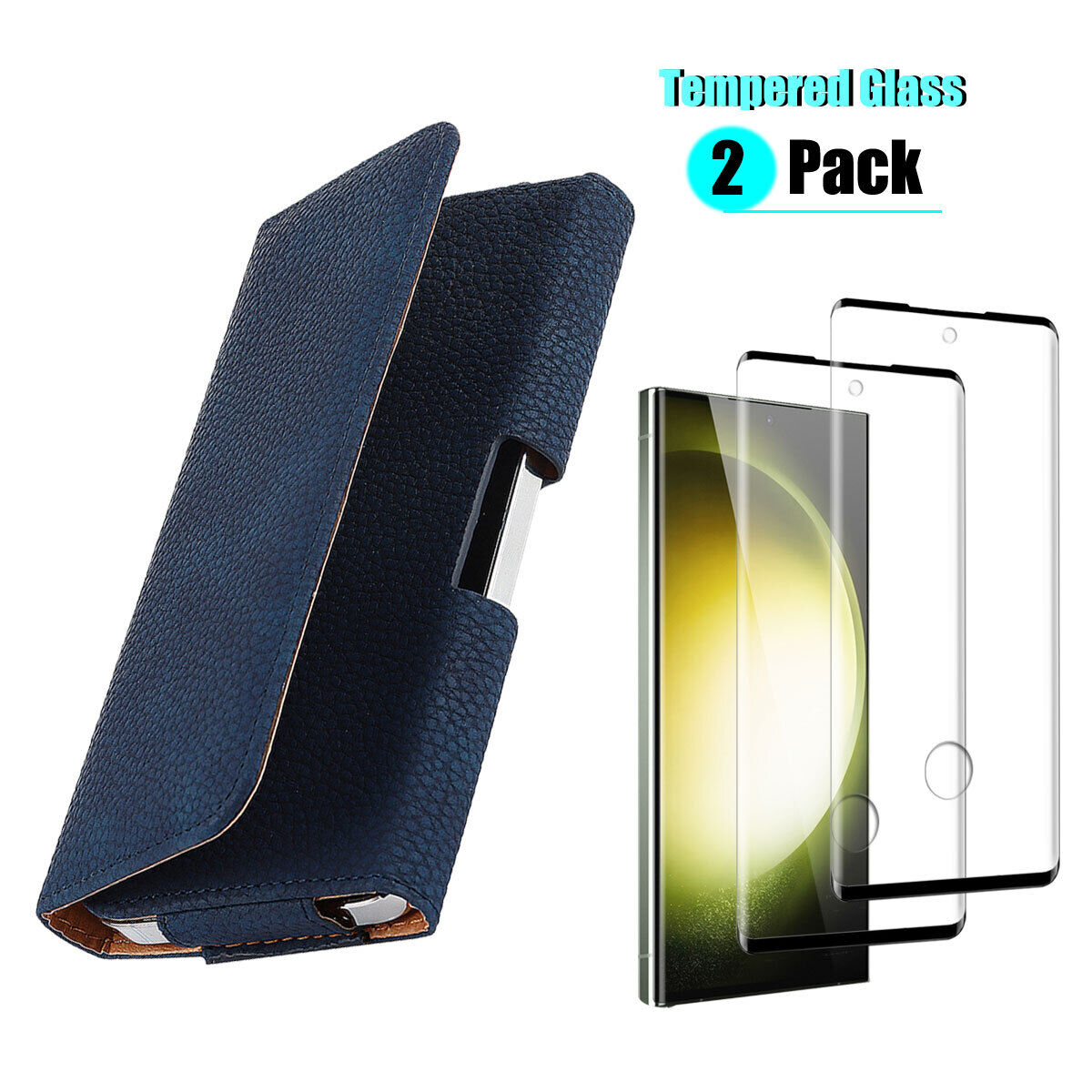 Leather Belt Loop Clip Case Cover /Tempered Glass For Galaxy S23 Ultra/S23+ 5G