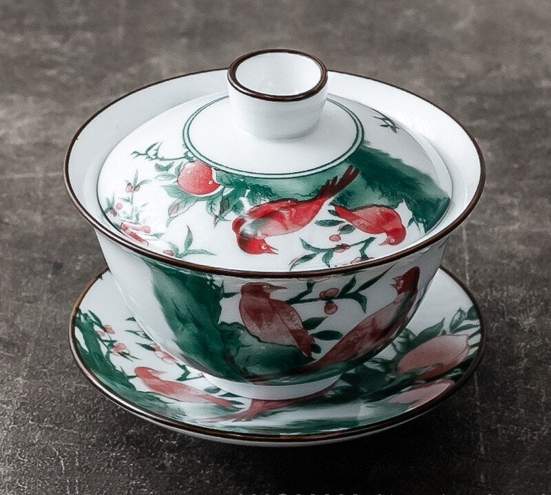1pc 3.8" Chinese Blue and White Handmade Ceramic Teacup Travel Portable Gaiwan