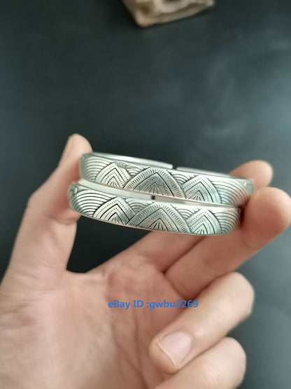 Asian Chinese Old Tibetan silver Hand-carved Bracelet 21846