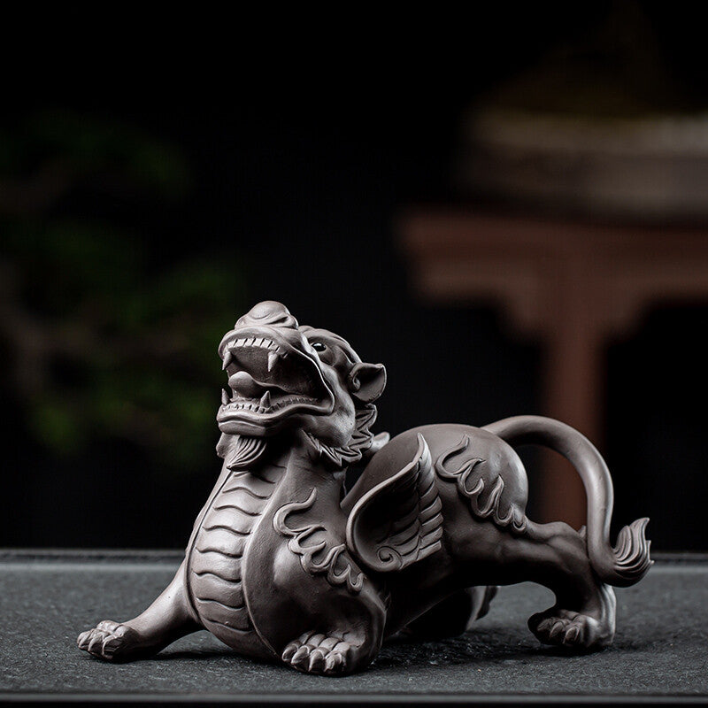 Chinese Yixing Purple Clay Tea Pet Brave Statue Troops Animal Tea Play Decorate