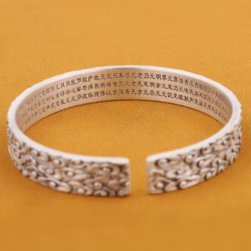 Buddhism Silver Women Heart Sutra Bracelet Men Bangle Unisex Lucky Bracelet