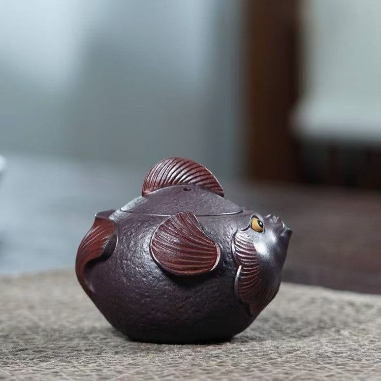 Yixing Zisha Teapot Original Purple Clay "bulgy Mouth Fish" Handled Pot 160ml