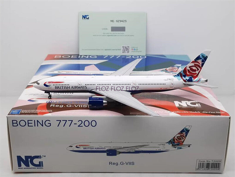 NG Models British Airways for Boeing 777-200ER G-VIIS Rose tail wing 1:400 Model