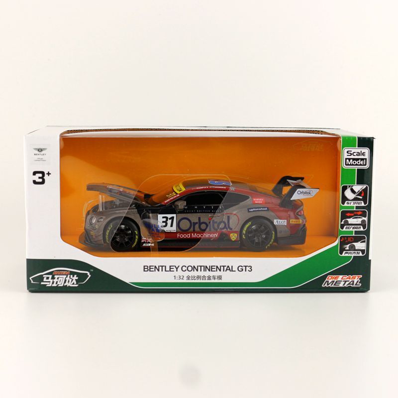 1:32 Diecast Bentley GT3 Racing Car Metal Car Model Toy Pull Back Sound Light