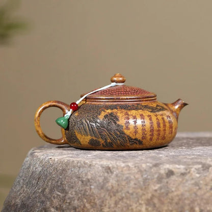 Purple Clay Teapot Handmade Dragon Tiger Pattern Tea Pot 310ml Receive Guests