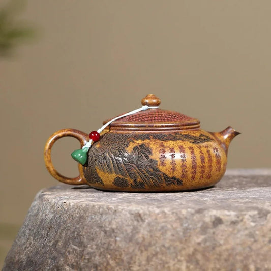 Purple Clay Teapot Handmade Dragon Tiger Pattern Tea Pot 310ml Receive Guests