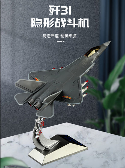1:60 29CM China J-31 Stealth Fighter Airplane Diecast Military Aircraft Model