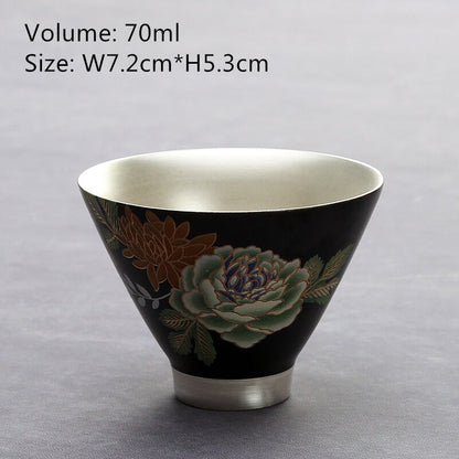 Silver Cup Flower Relief Cup Of Tea Chinese Porcelain Cup 999 Sterling Silver