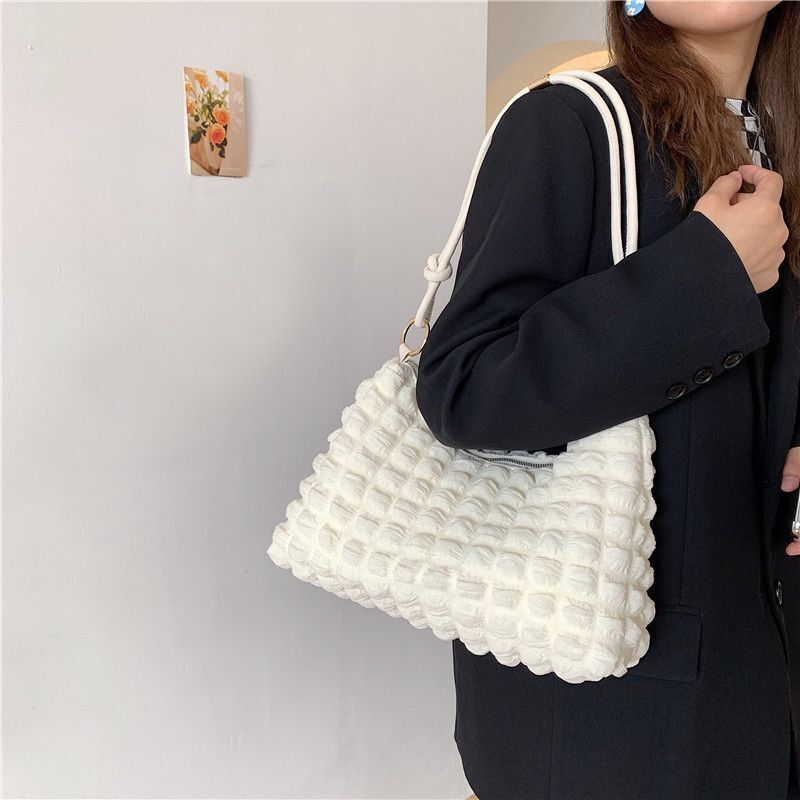 Cute Handbag Canvas Underarm Cloud Shape Shoulder Purse 34*22*10 Cm Whithe/black