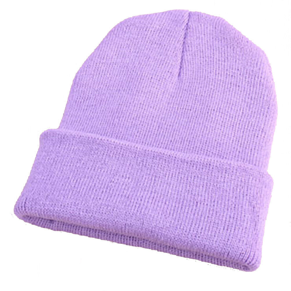 Beanie Hat Men Women Plain Knit Ski Cap Warm Elastic Skull Winter Cuff Thermal