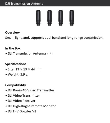 DJI Transmission Antenna – Dual-Band Long-Range, 4-Pack for Ronin 4D/F goggles
