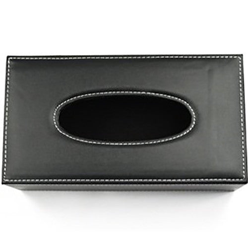 PU Leather Tissue Box Cover Case Holder for 3.1" Tall Tissue Boxes (Black)