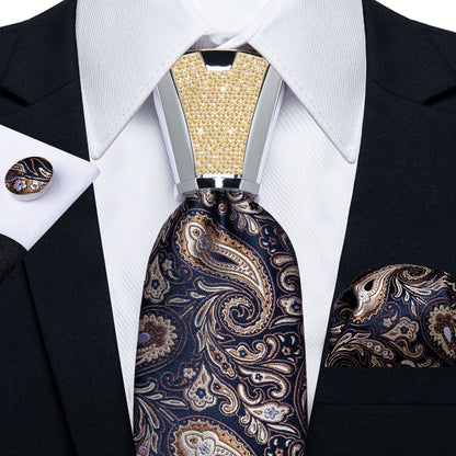 Men Necktie 3Pcs Luxury Striped Ties Cufflinks Pocket Square Wedding Accessories