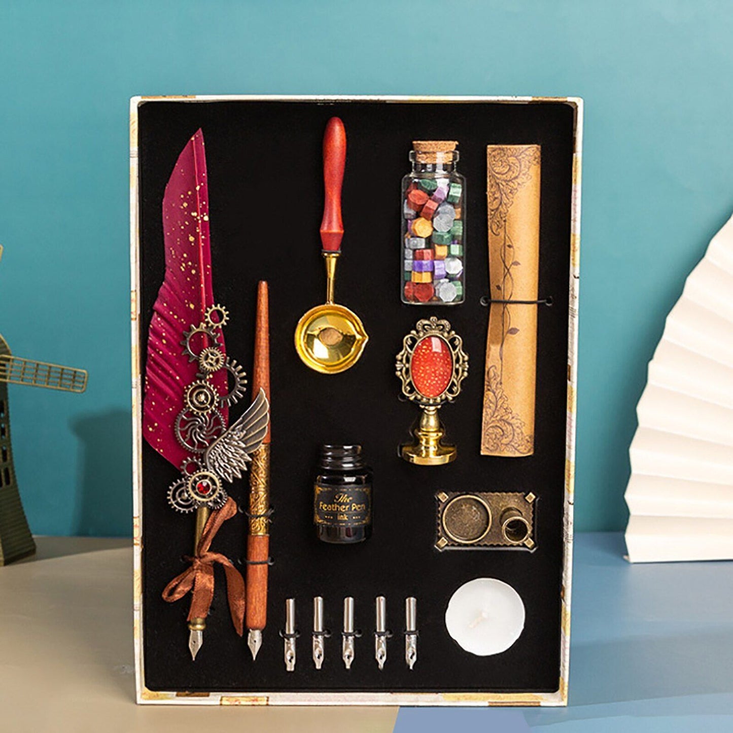 Wax Stamps Seal Feather Dip Quill Ink Gift Calligraphy Sealing Kits 2 3 Pen Sets