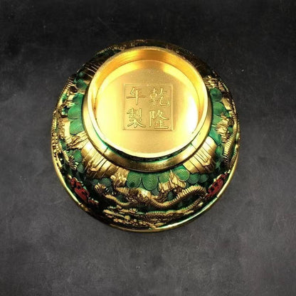 Chinese Crafts Antique Cloisonne Double Dragon Playing Beads Copper Plated Bowl