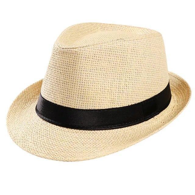 Unisex Straw Fedora Panama Hat Summer Sun Short Brim Floral Trilby Cuban Cap Hat