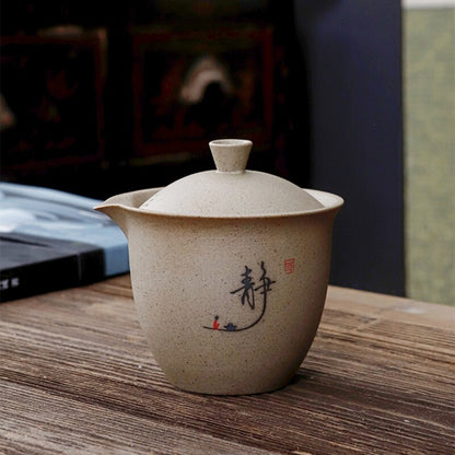 Travelling Tea Set One Pot 3 Matching Cup Portable Bag Crude Pottery Tea Set New