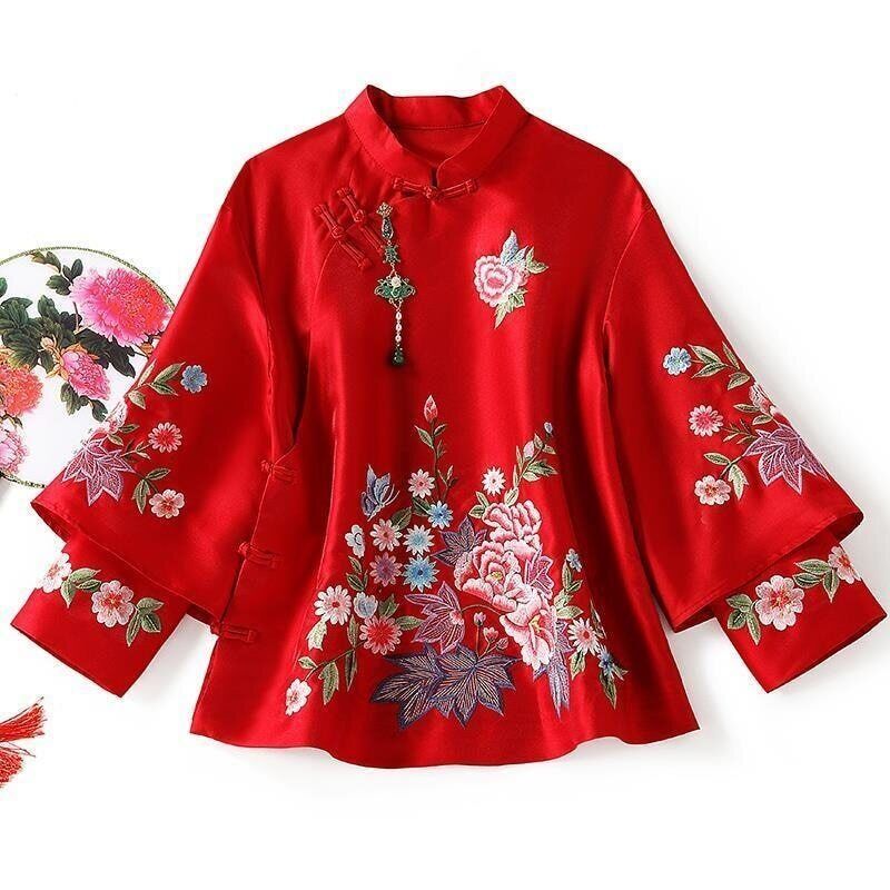 Tang Suit Coat Embroidery Chinese Tops Women Blouse Loose Female Shirt