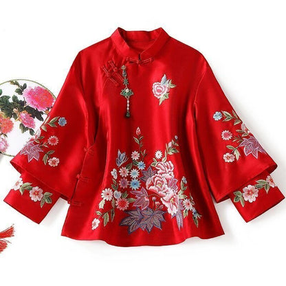 Tang Suit Coat Embroidery Chinese Tops Women Blouse Loose Female Shirt