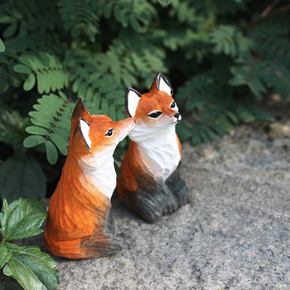 Red Fox Handmade Wood Carving Solid Wood Fox Sculpture Creative Ornament
